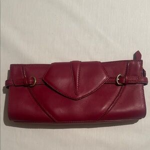 Sexxy Crimson Red 💯 Leather Clutch with Burnished Gold Hardware